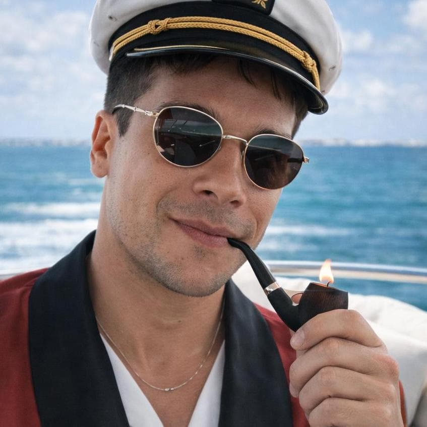 Captain Jeremy portrait — hat, pipe & sunglasses