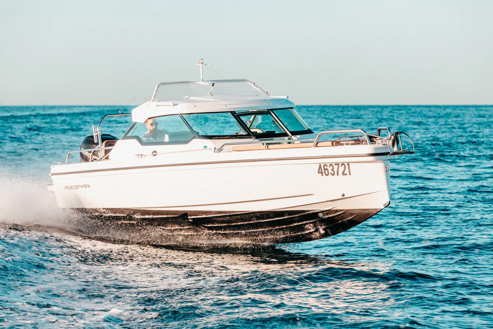 Axopar 24 HT bow on at speed on Moreton Bay