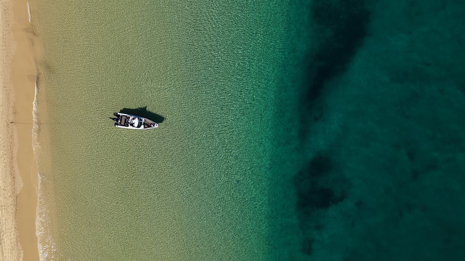 The Sea La Vie boat alone on clear water on Moreton Bay, with no other boat near