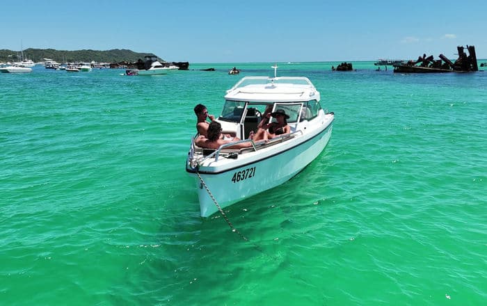 Aerial view of boats on Moreton Bay